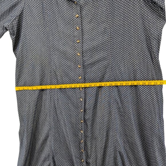 Woman Within Button Front Maxi Dress Navy Floral Canvas Roll Tab Sleeve Sz 34W - Picture 8 of 11